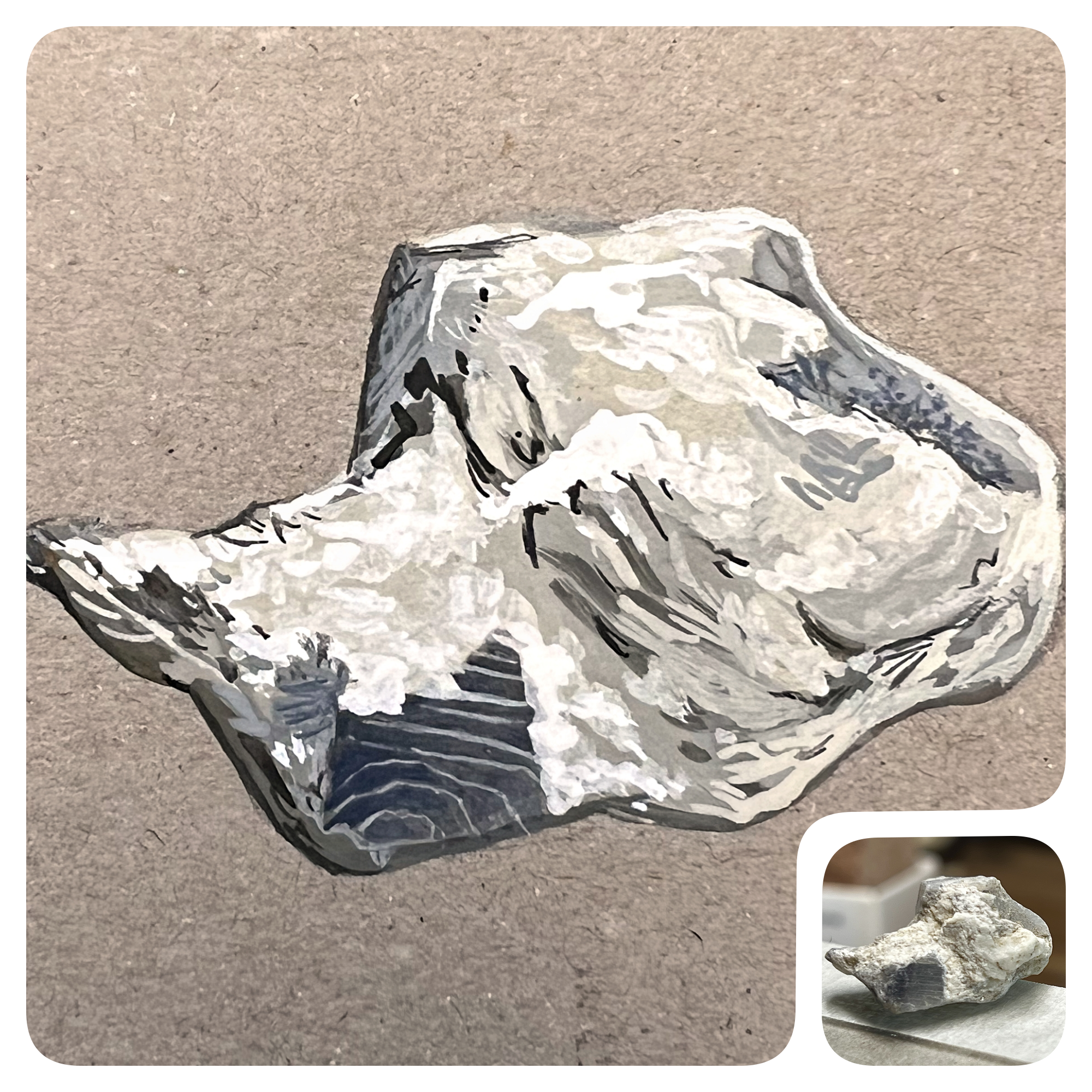 Scientific illustration of a blue corundum specimen