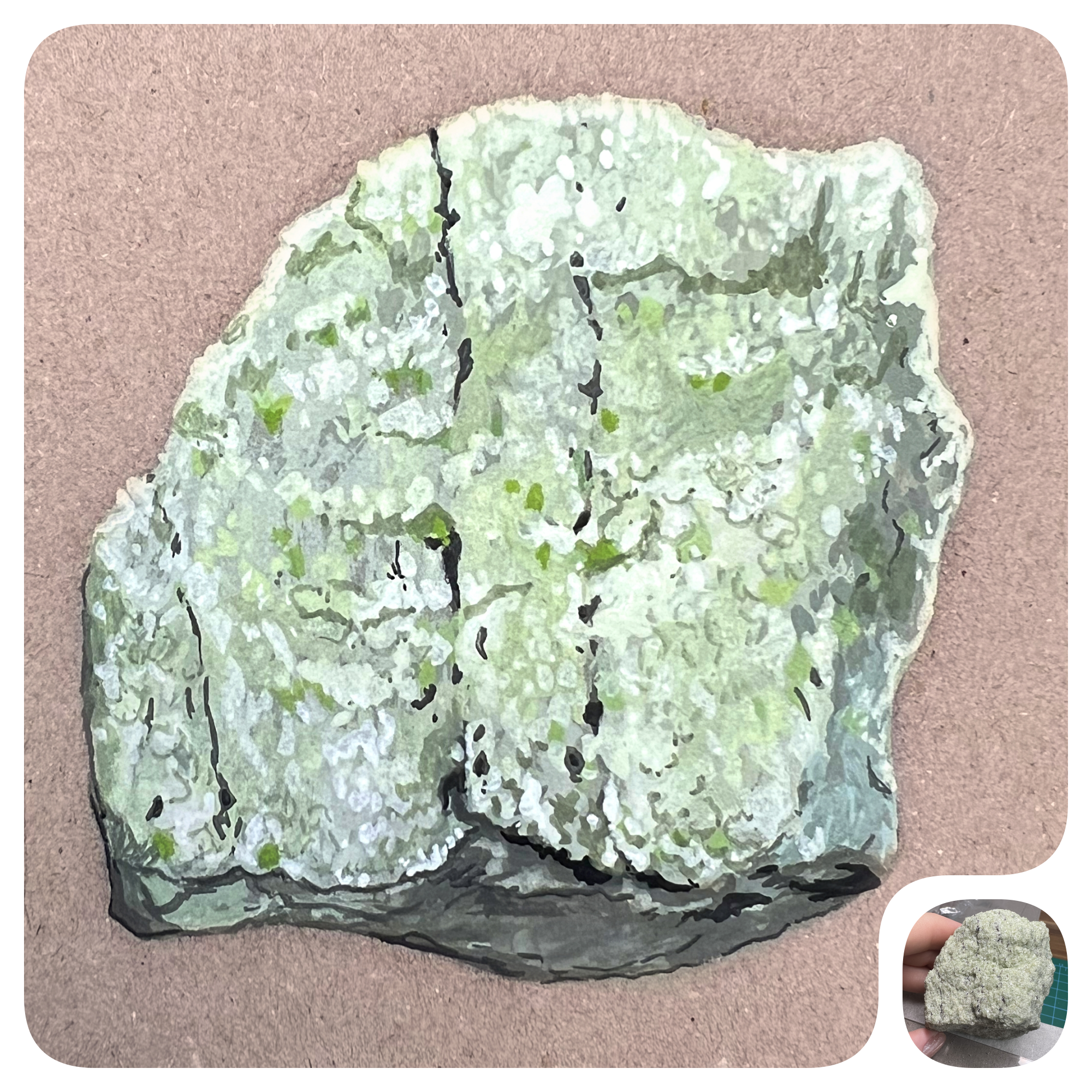 Scientific illustration of dunite peridotite