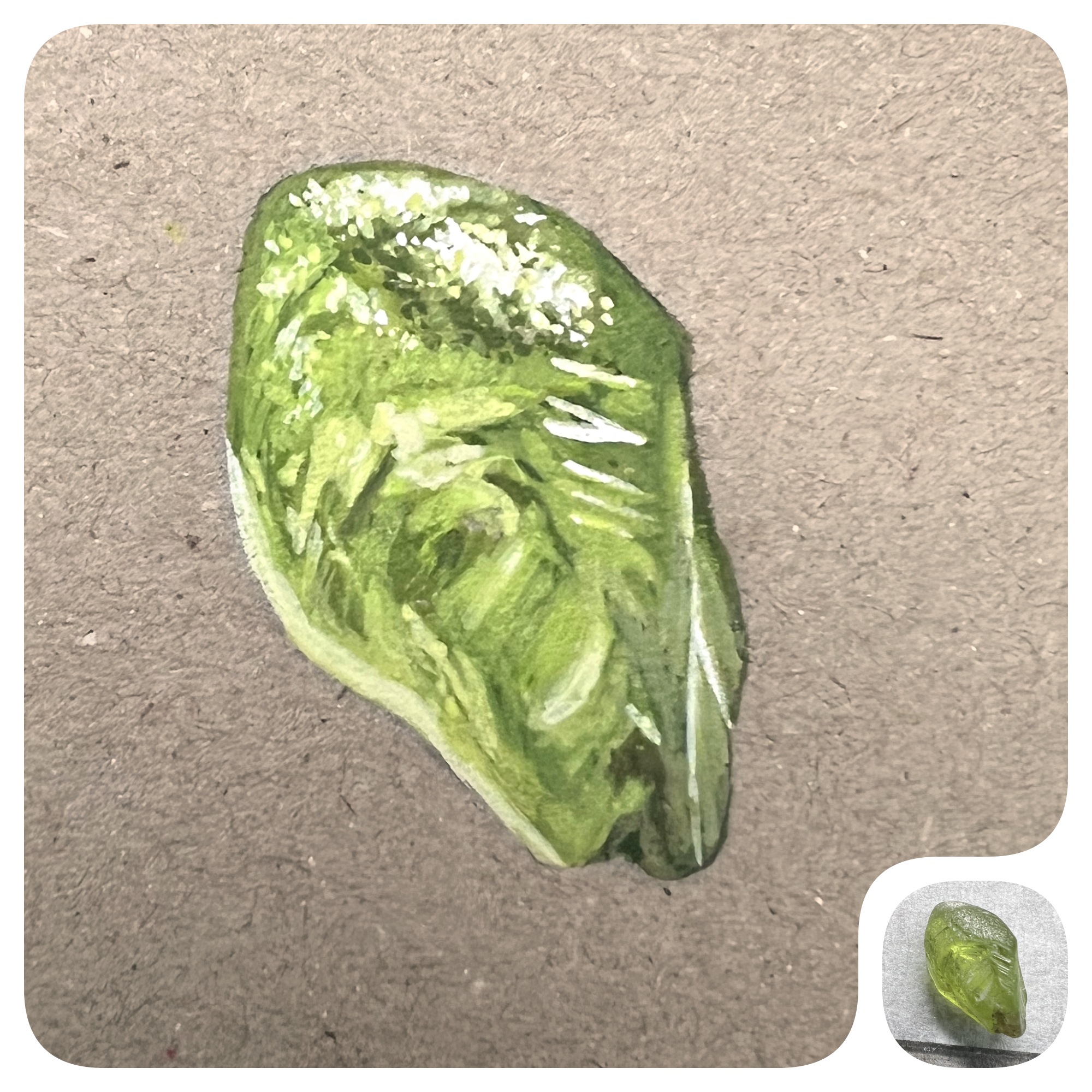 Scientific illustration of a peridot specimen