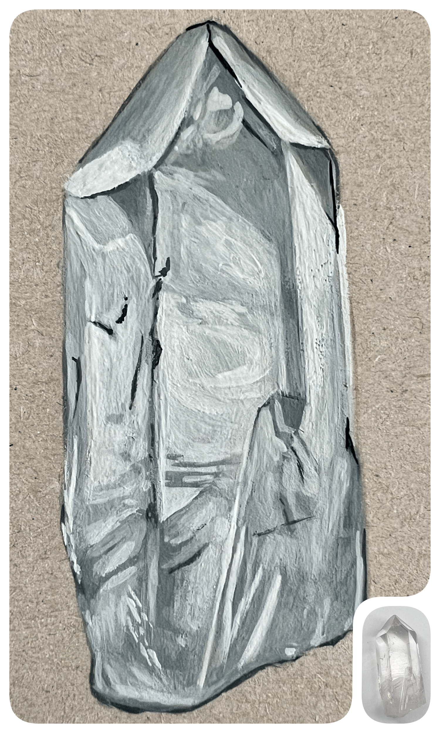 Scientific illustration of a quartz specimen