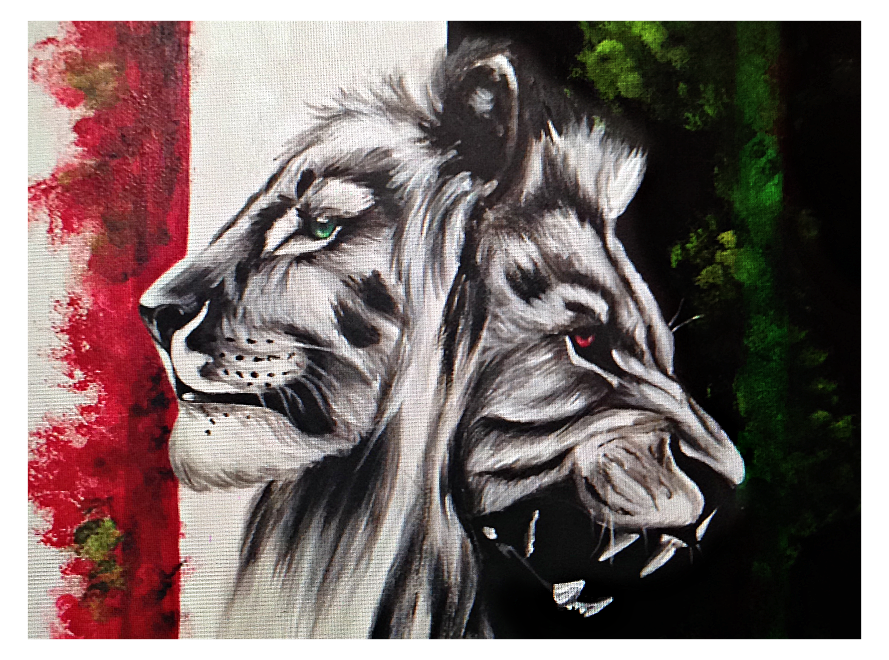 acrylic painting of lions