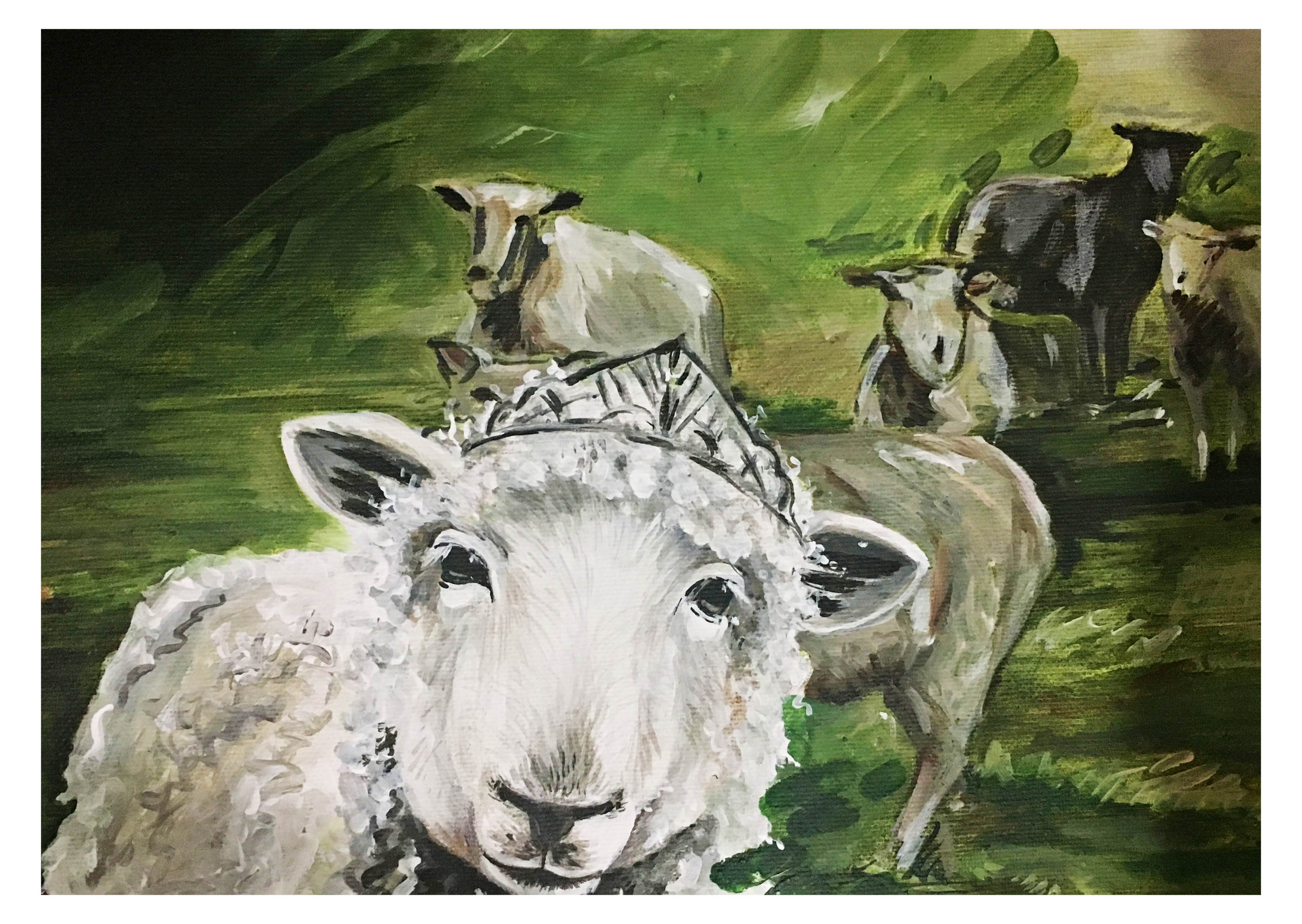 acrylic painting of sheeps