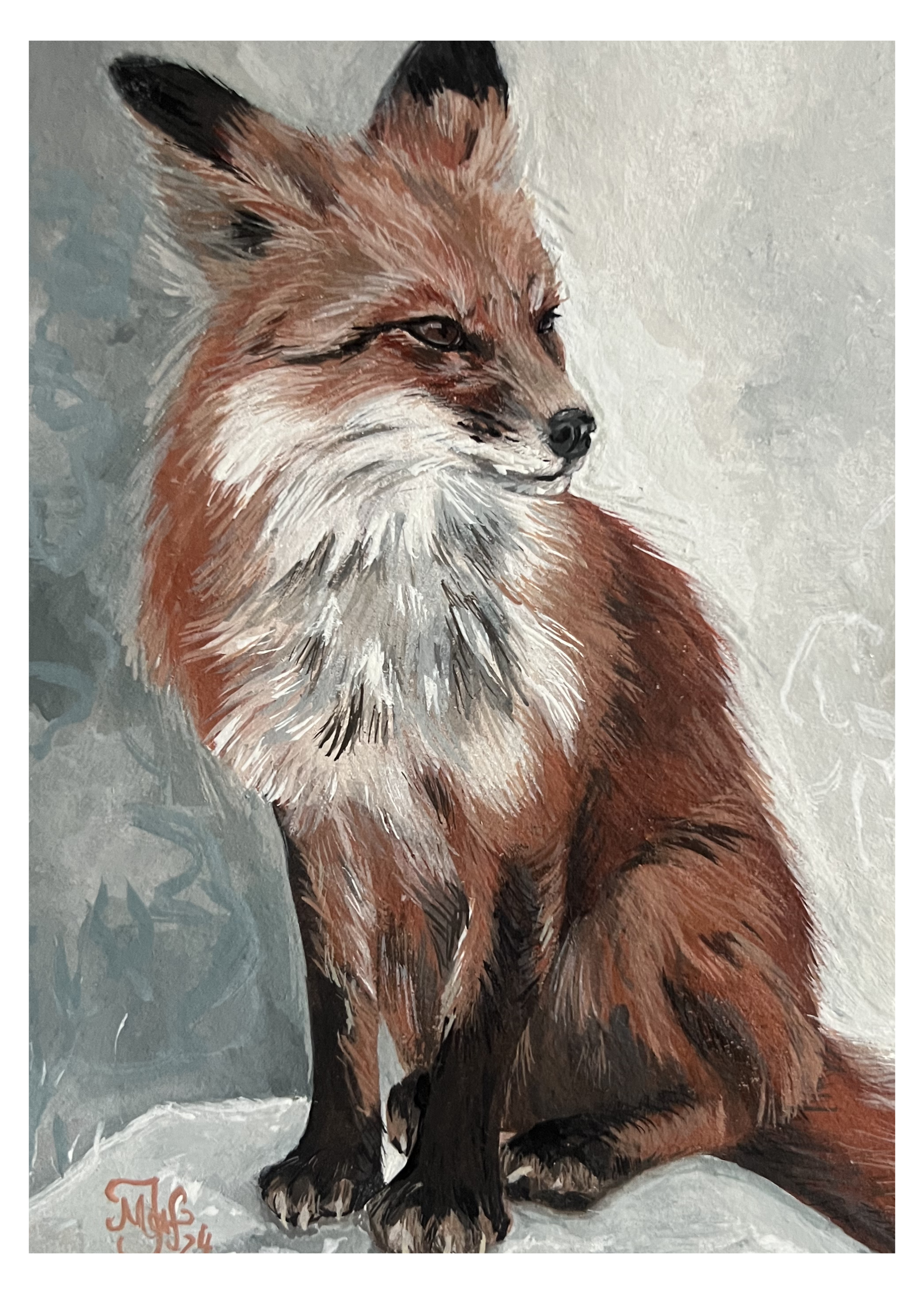 gouache painting realistic fox